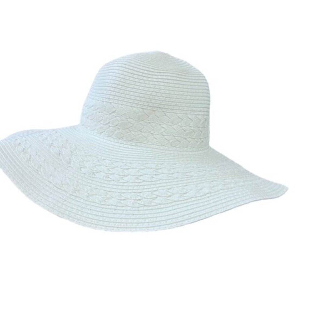 Falls Creek White‎ Beach Hat Wide Brim Pool Vacation Travel Cruise Braided BOHO